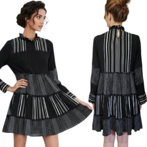 ZARA Black & White Striped Babydoll Shift Dress - XS